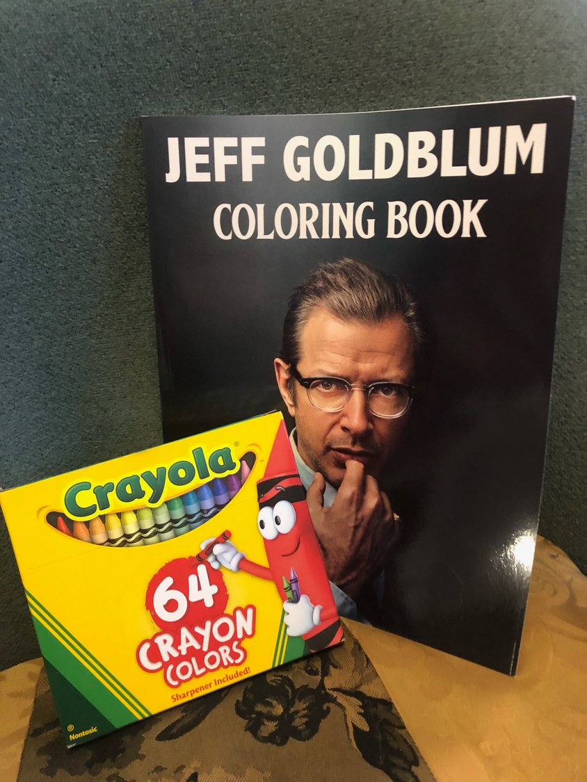 I got Laura something stunning for her lovely home, and she gave me (drum roll, please) a Jeff Goldblum coloring book.